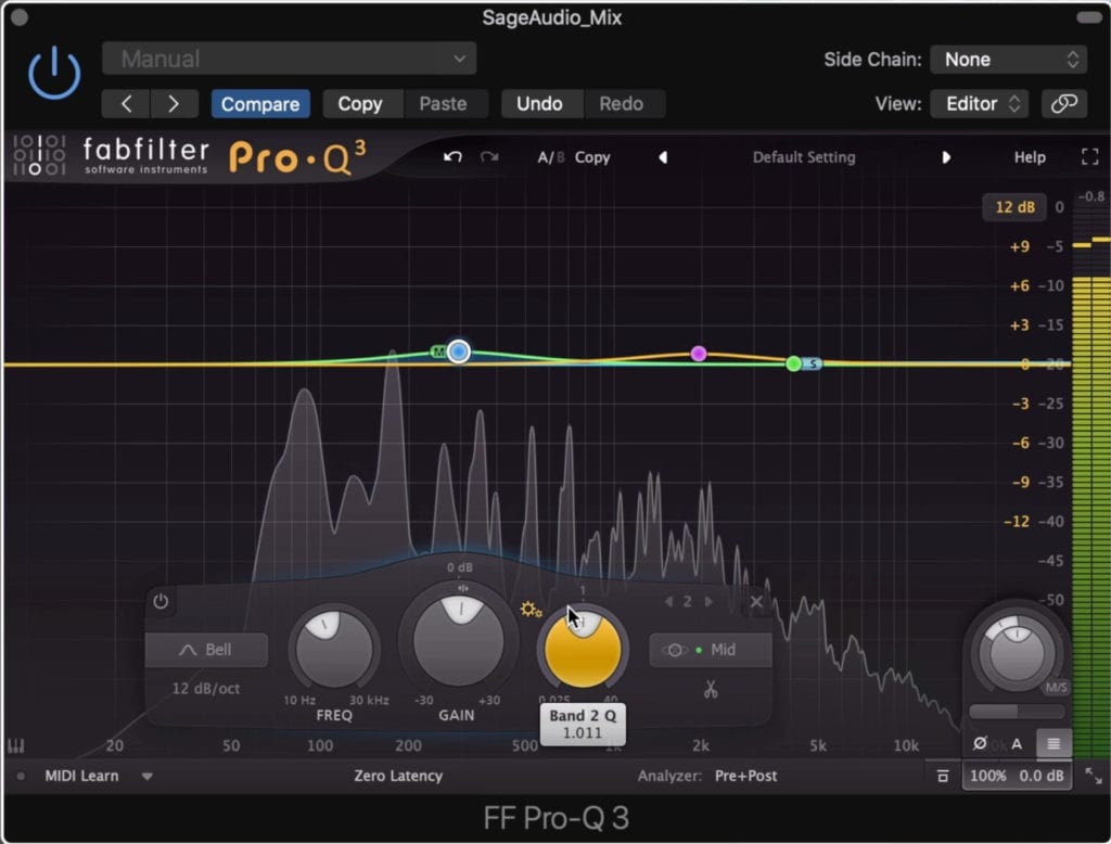 Mid-side equalization can be used to affect the stereo image of a master.