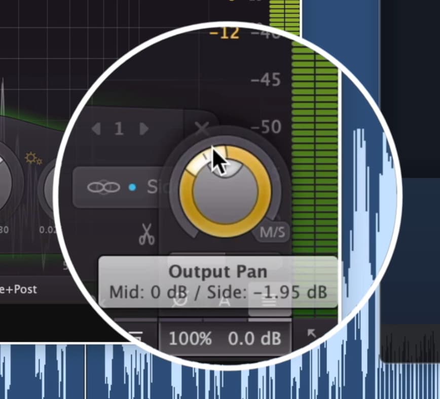 By decreasing the side gain you decrease the stereo width.