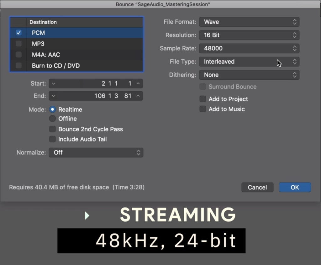 These are the correct settings to export your master if it will be uploaded for streaming.