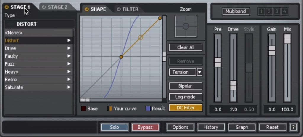 The distortion module lets you heavily or subtlety distort the signal 