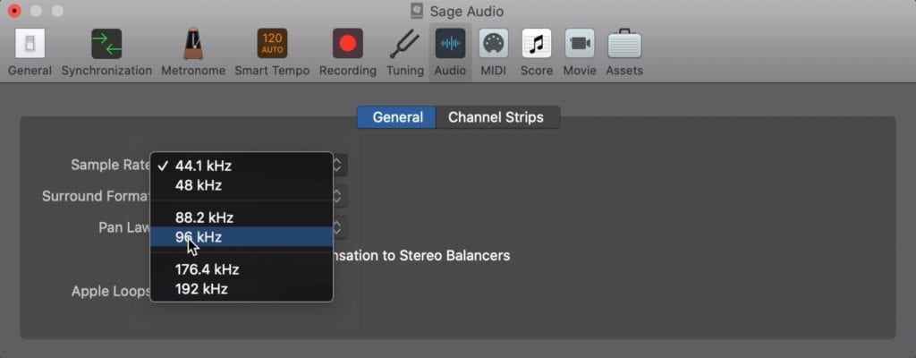 A 96kHz sampling rate ensures that aliasing distortion doesn't occur.