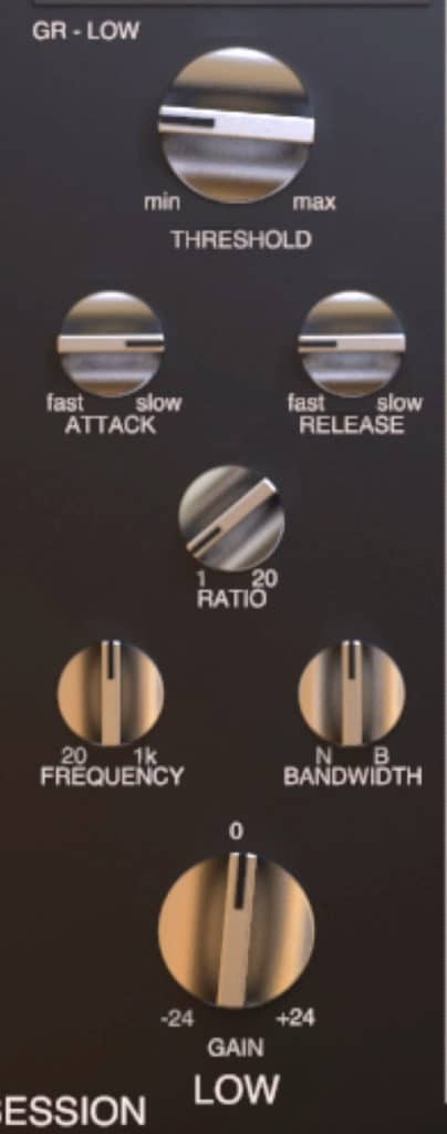 This multi-band compressor separates the signal into 5 bands, each with the controls shown here.
