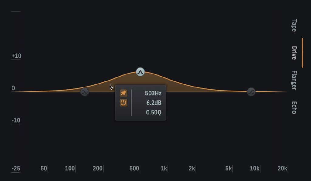 The drive section let's you feed frequencies into the saturator.