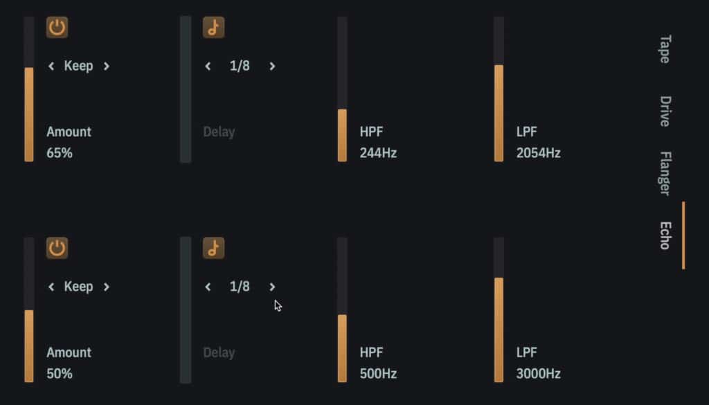 The echo window is similar to the flanging window, but without modulation or depth.