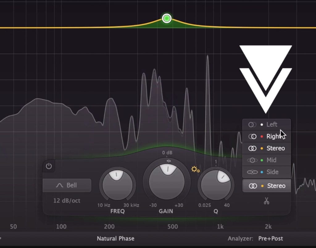 Each band can be placed on the left, right, stereo, mid, or side channels.