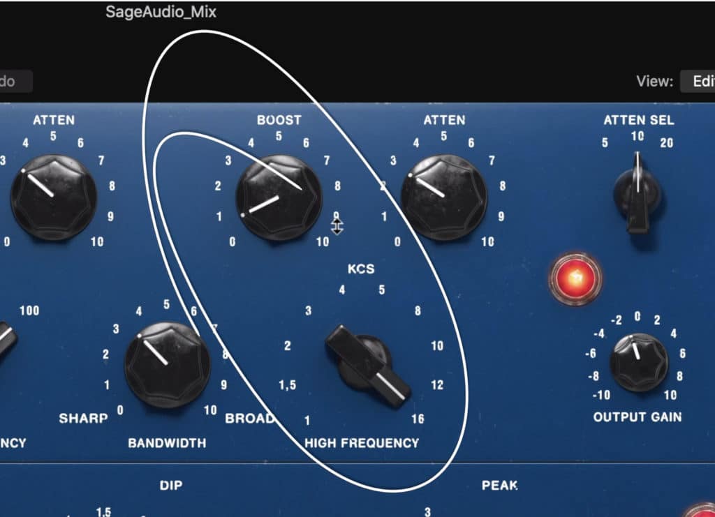 Shown here are the controls for the high-frequency band.