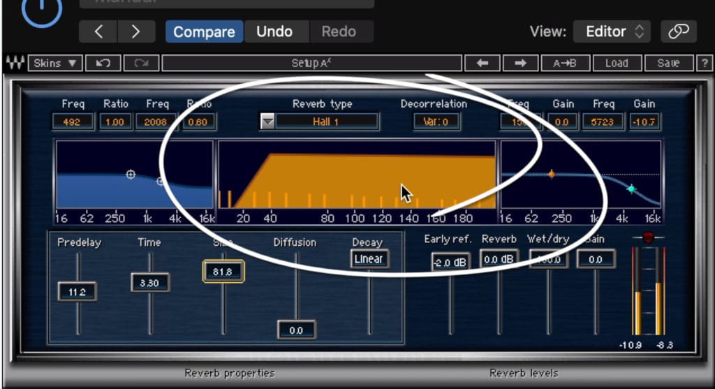 You can see a visual representation of your reverb in the center window.