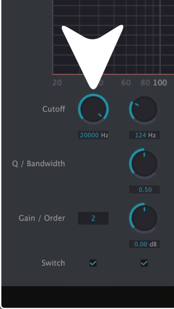 The high pass filter is placed on the left.