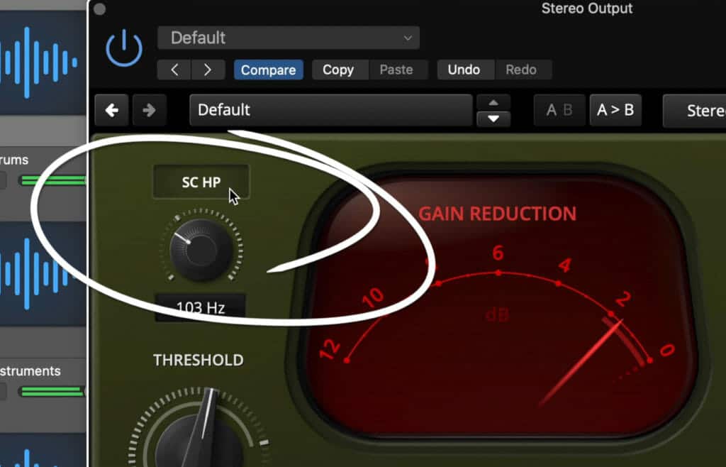 The Side Chain high-pass filter allows you to avoid compressing low frequencies