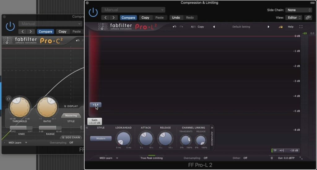 Use both a limiter and a compressor to control dynamics (if needed). If you rely too heavily on the limiter you'll end up with artifacts and unwanted distortion.