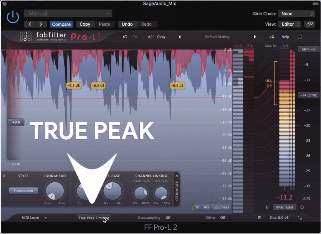 True peak limiting prevents clipping distortion.
