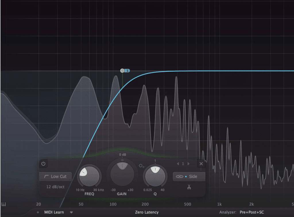 Cut out the low end on the side image to make sure this effect stays mono.