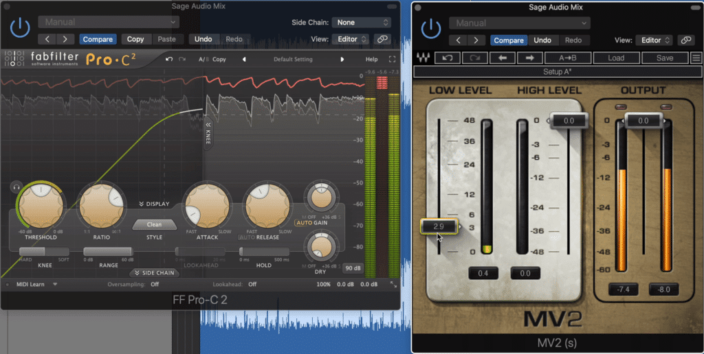 Compression is usually thought of as downward compression (shown on left) bu we can utilize upward compression for a great effect (shown on right).