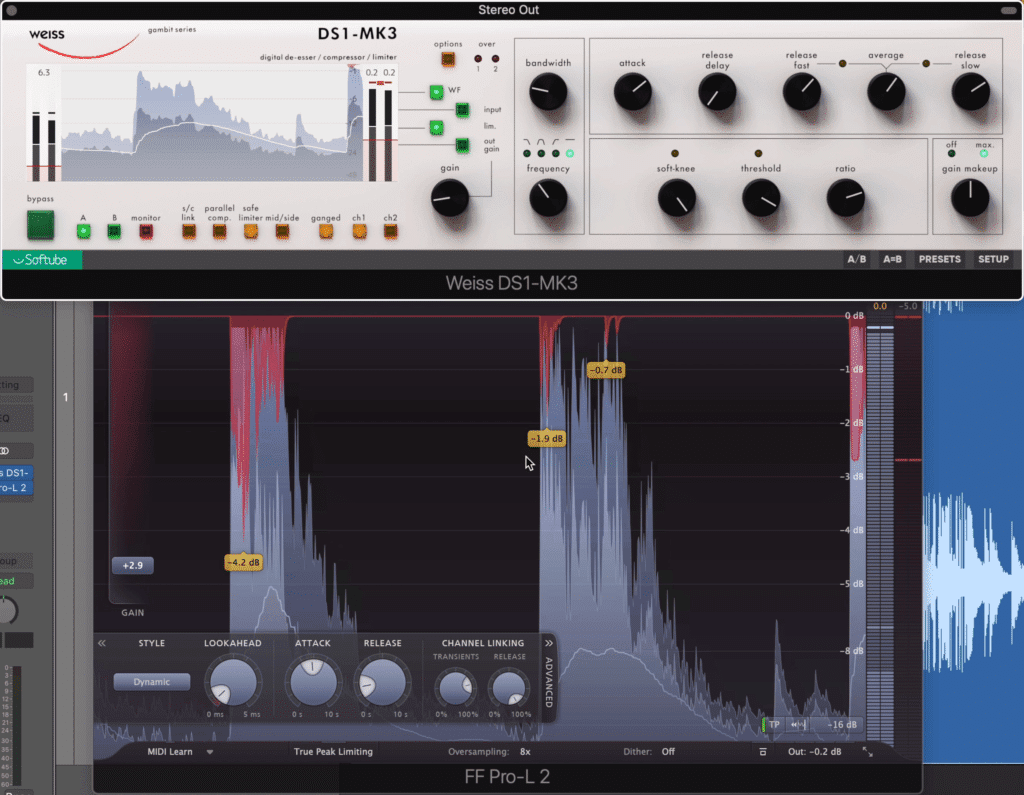 Using back-to-back limiting can help you achieve a loud master without overwhelming one limiter.