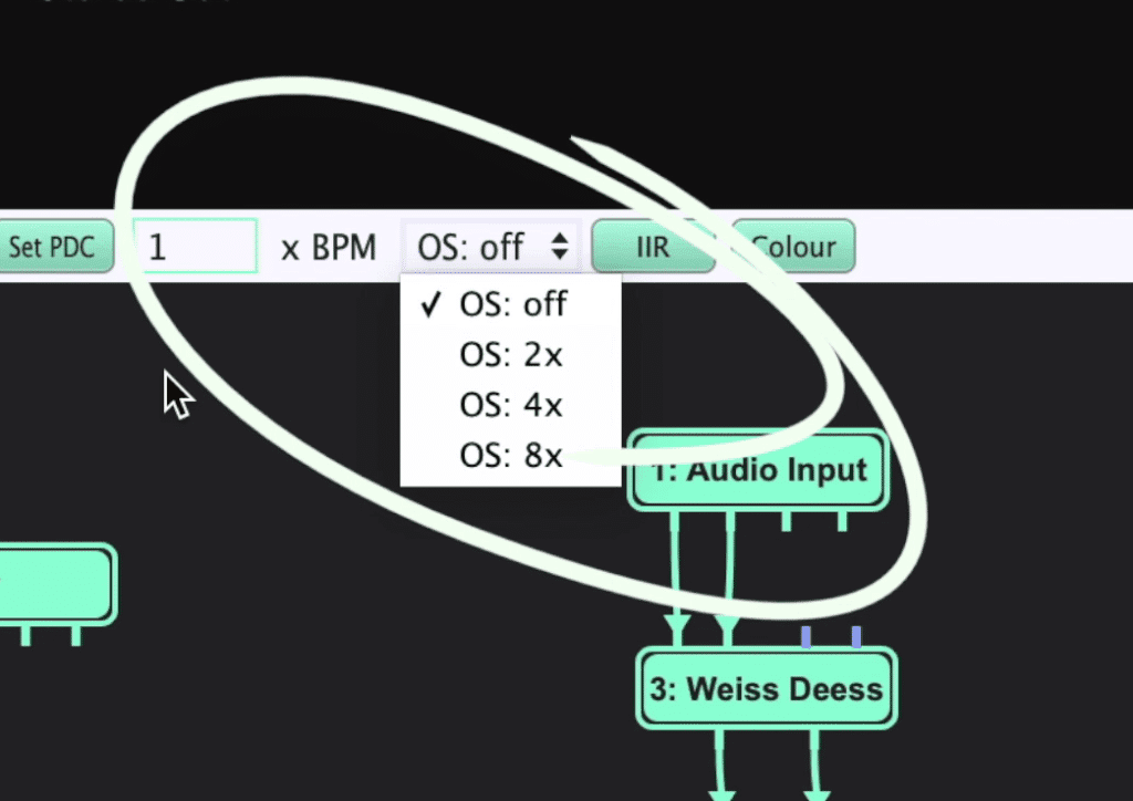 Once the signal chain is within the Metaplugin framework, increase the oversampling to affect all plugins.