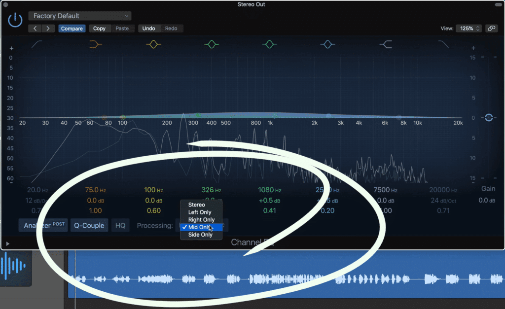 The regular EQ has mid-side capability.