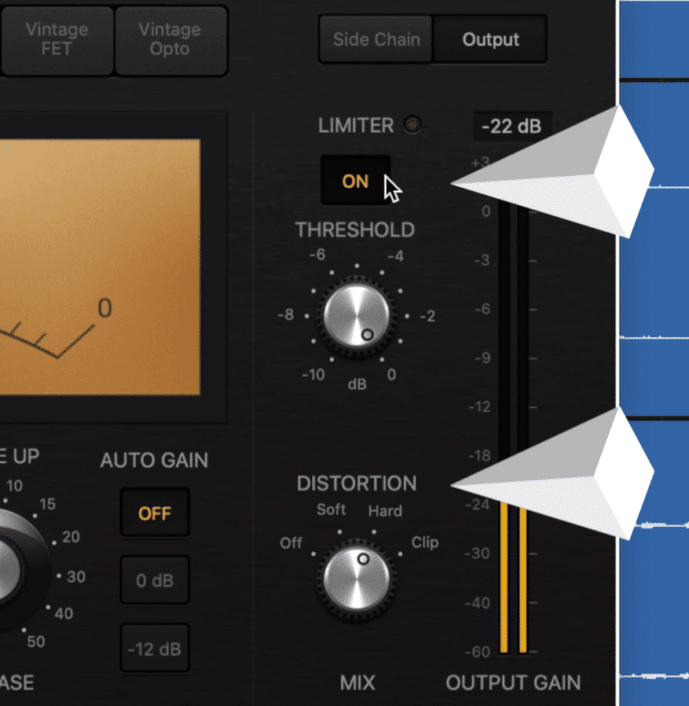 Each compressor also has a limiter and a distortion section.