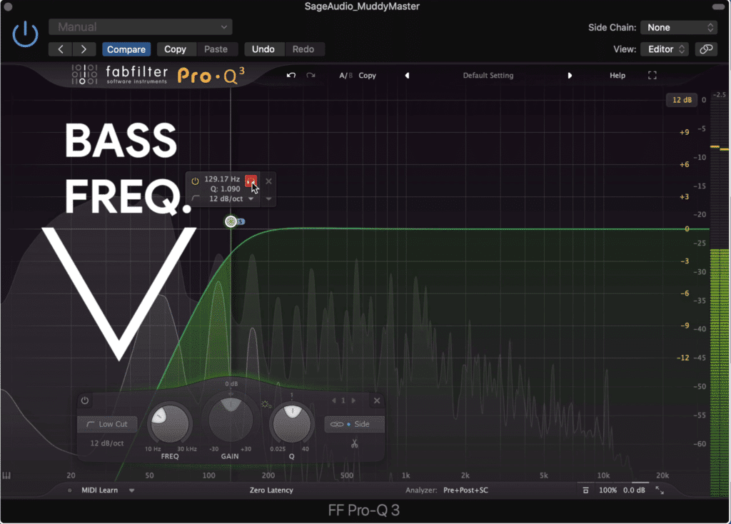 Using a high-pass filter, attenuate up to about 130Hz.