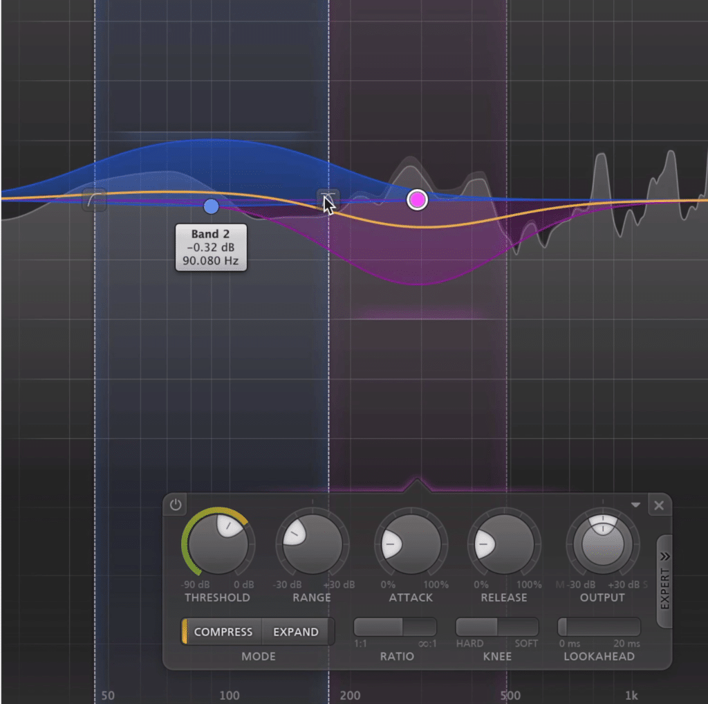 In this instance, I expanded the kick frequencies, while compressing the bass.