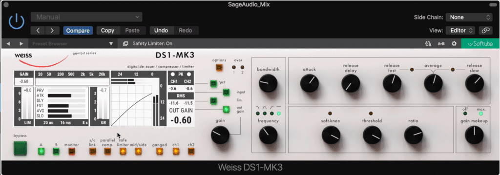 The DS1 both compresses and limits. This gives the signal a full and rich sound.