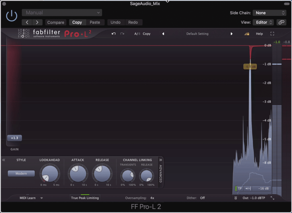 Using the FabFilter Pro L2 and its modern setting results in clean limiting.