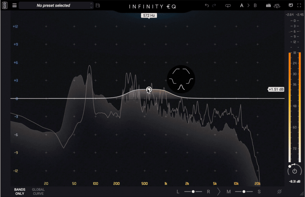 The infinity EQ has a modern design, somewhat similar to the FabFilter Pro-Q 3.