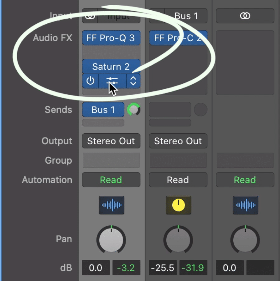 Keep in mind that a bus send comes after all inserts and forms of processing that are in the signal chain.