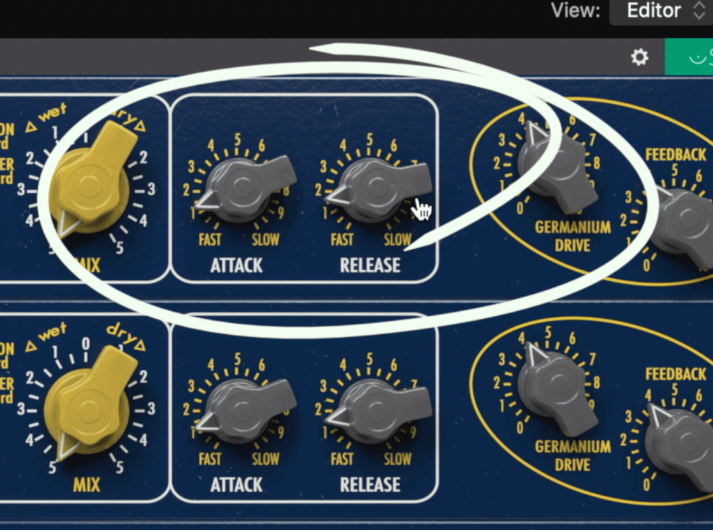 The attack and release play a huge role in shaping the sound of a parallel compressed track.