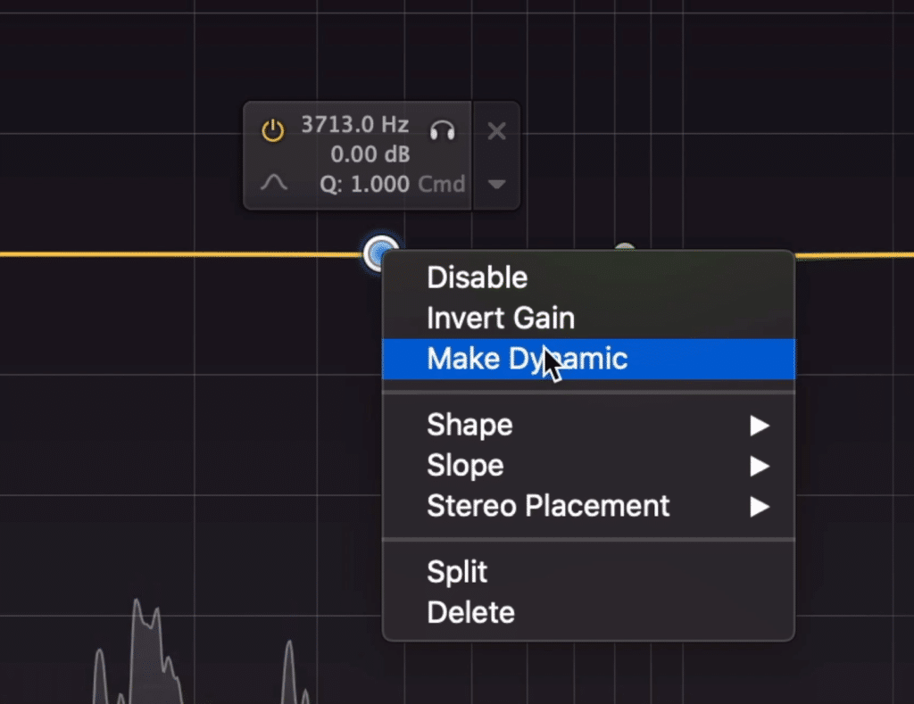 To make a band dynamic in the FF Pro-Q3 right click, and then select 'Make Dynamic.'