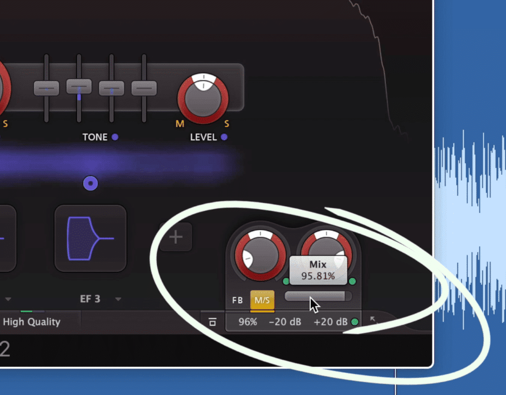 The Mix dial lets you adjust how much of the effect is heard.