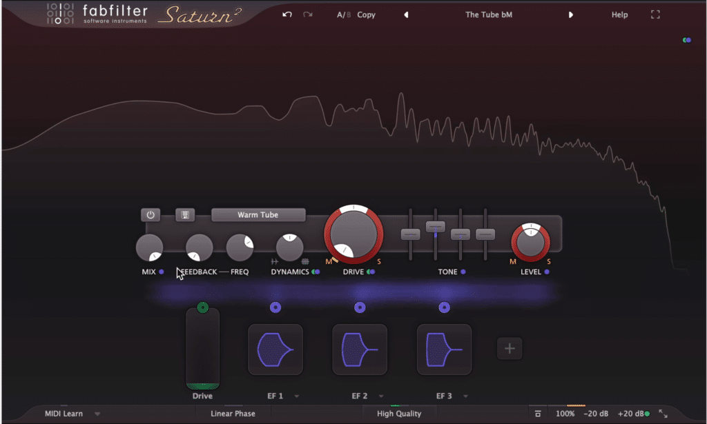 The Tube setting adds realistic harmonic distortion.