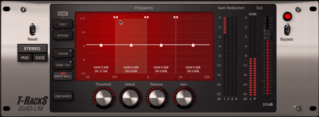 This Mid-Side setting lets you compress primarily the mid channel, resulting in a wider stereo image.