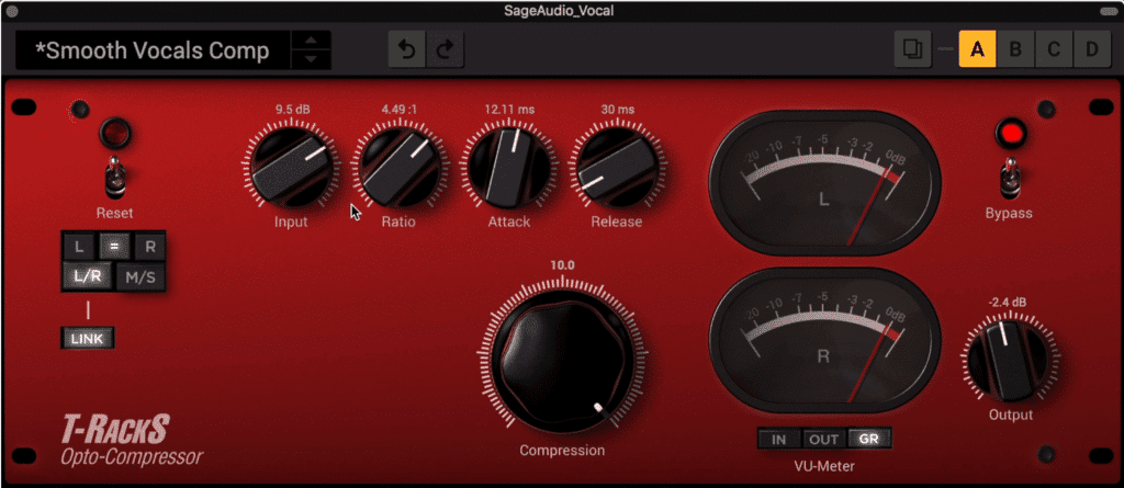 The smooth. vocals preset by Opto-Comp gives a vocal a lot of presence without being overbearing.