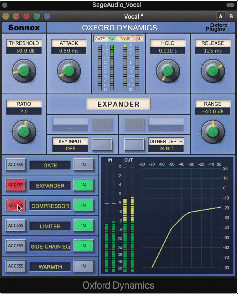 This dynamics plugin include multiple modules, 4 of which are used for this preset.