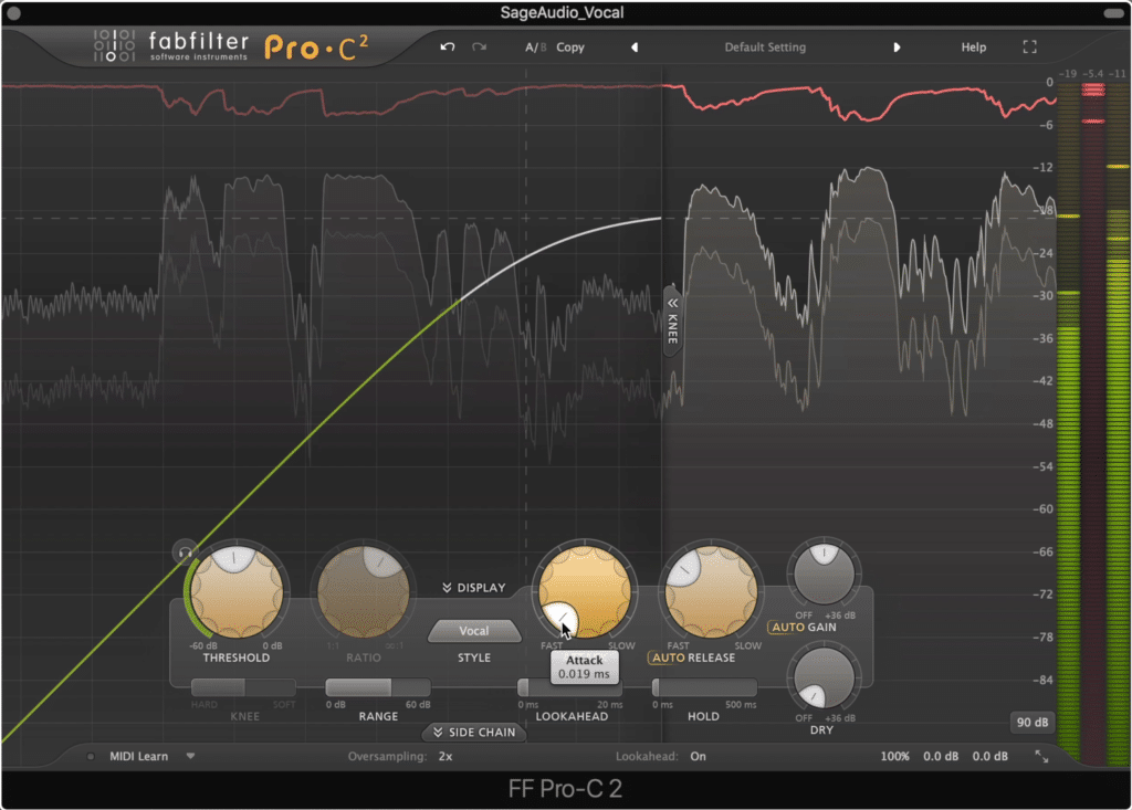 The Pro C 2 does a lot in our chain. It compresses and adds a fair amount of clean gain.