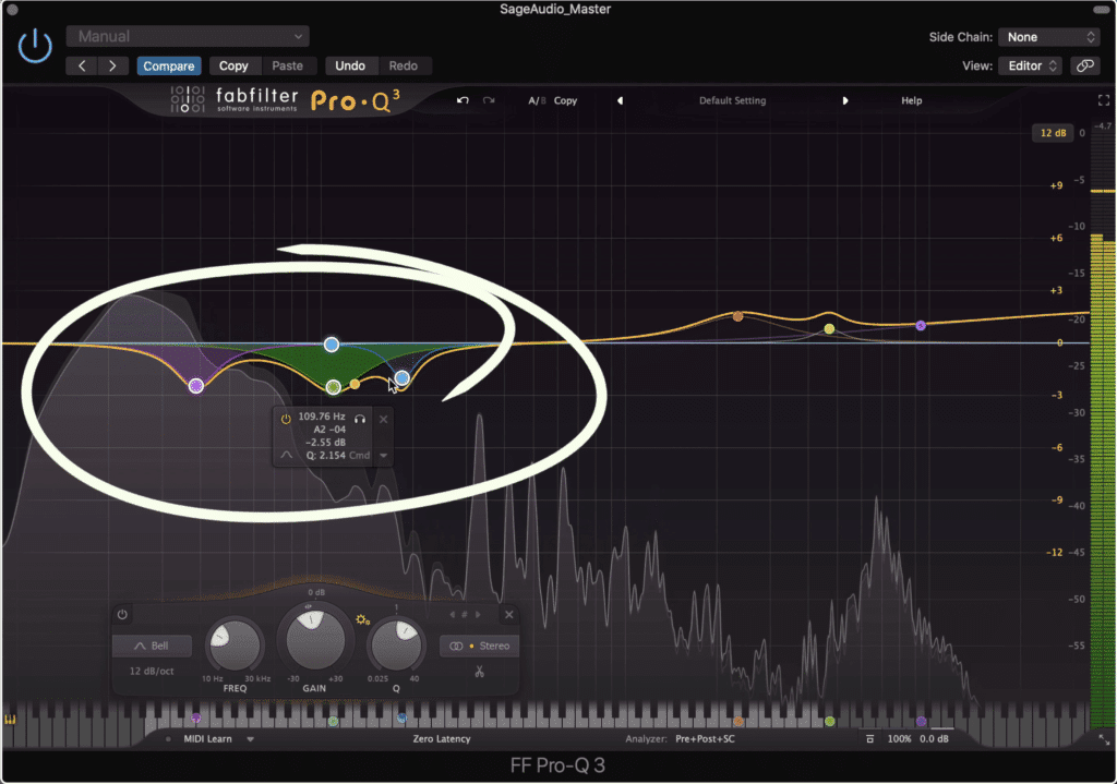 Attenuating low frequencies can add clarity to a master.