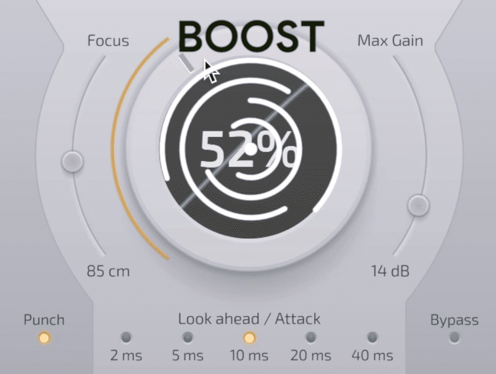 In the middle of the plugin is the main boost function, which maximizes the signal.