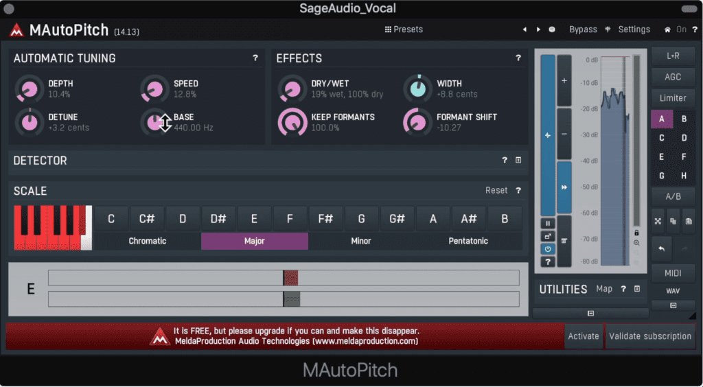 A free vocal tuner is hard to come by but the MAutoPitch is a great solution.