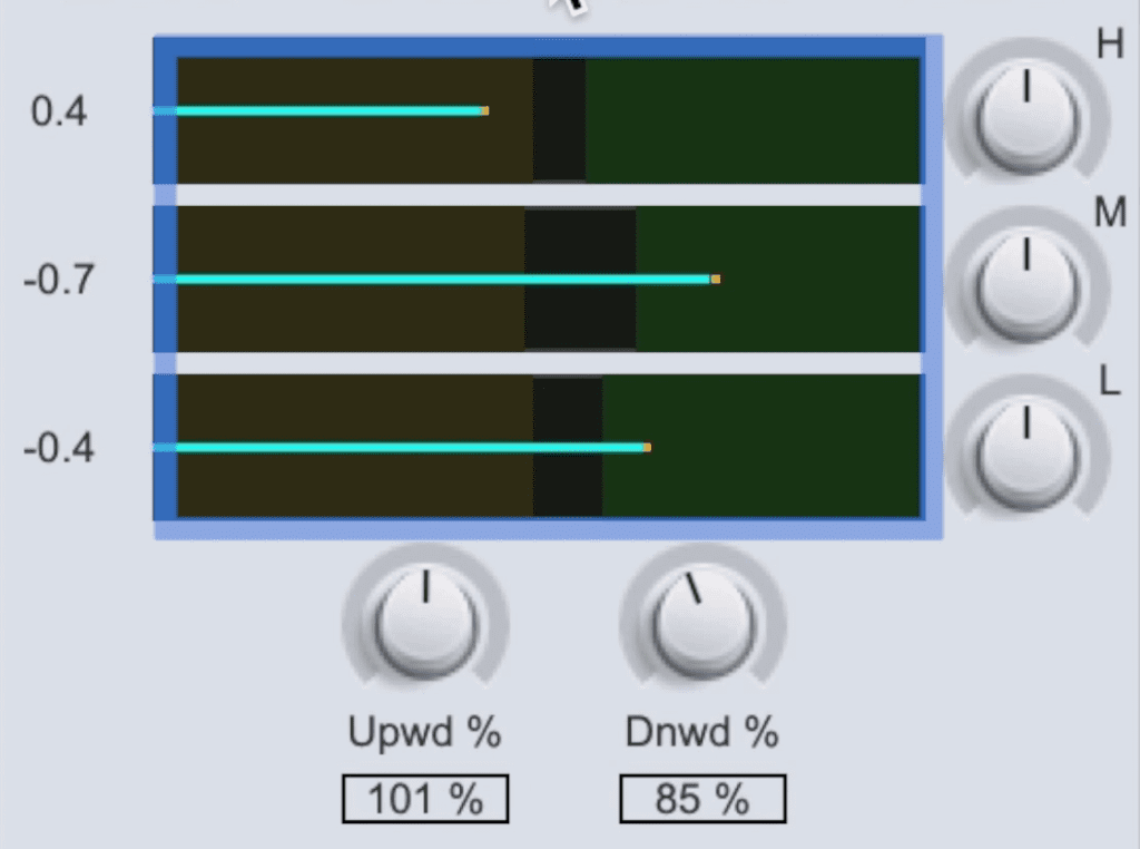 The 3 bands in the middle are top-down High, Mid, and Low.