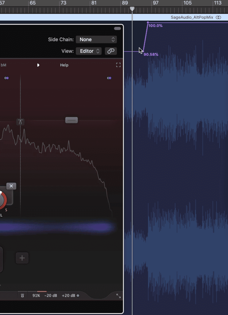 Notice the automation in the top right. This will increase the wet/dry of the saturator plugin.