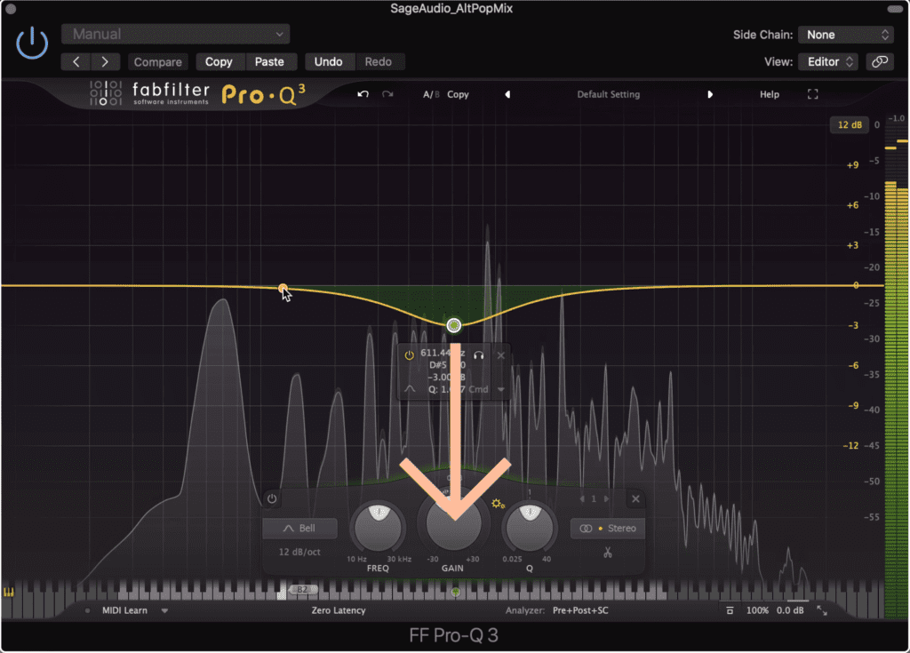 The spectrum will be balanced out by another EQ, with an equal and opposite curve to the first or emphasis EQ