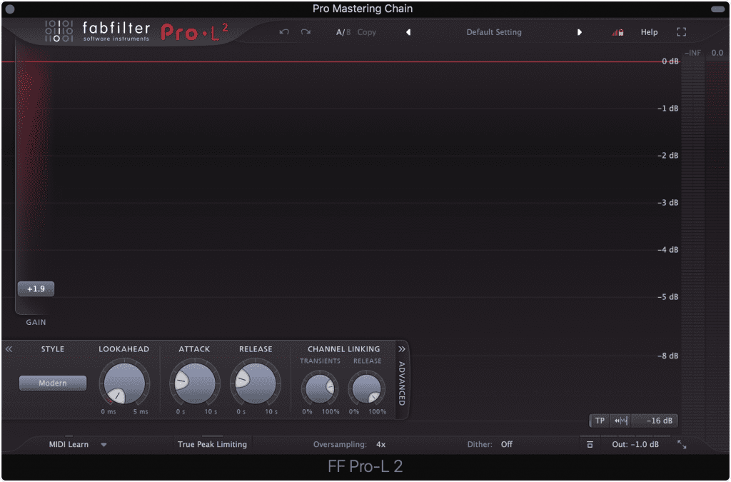 We used the modern setting for a low distortion sound.