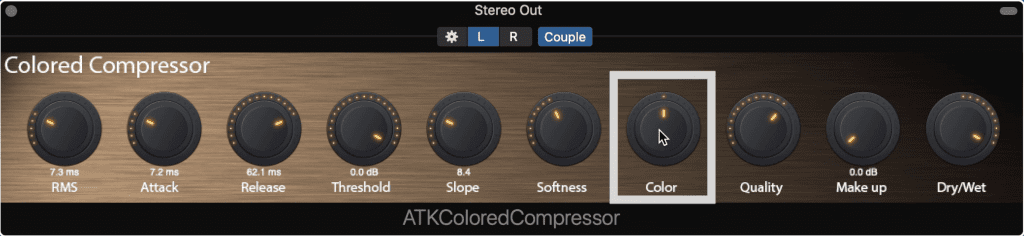 The color option increases or decreases the amplitude of the signal prior to compression.