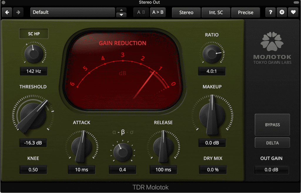 Molotok has a slightly non-linear compression style, and allows for distortion with quick attack and release times.