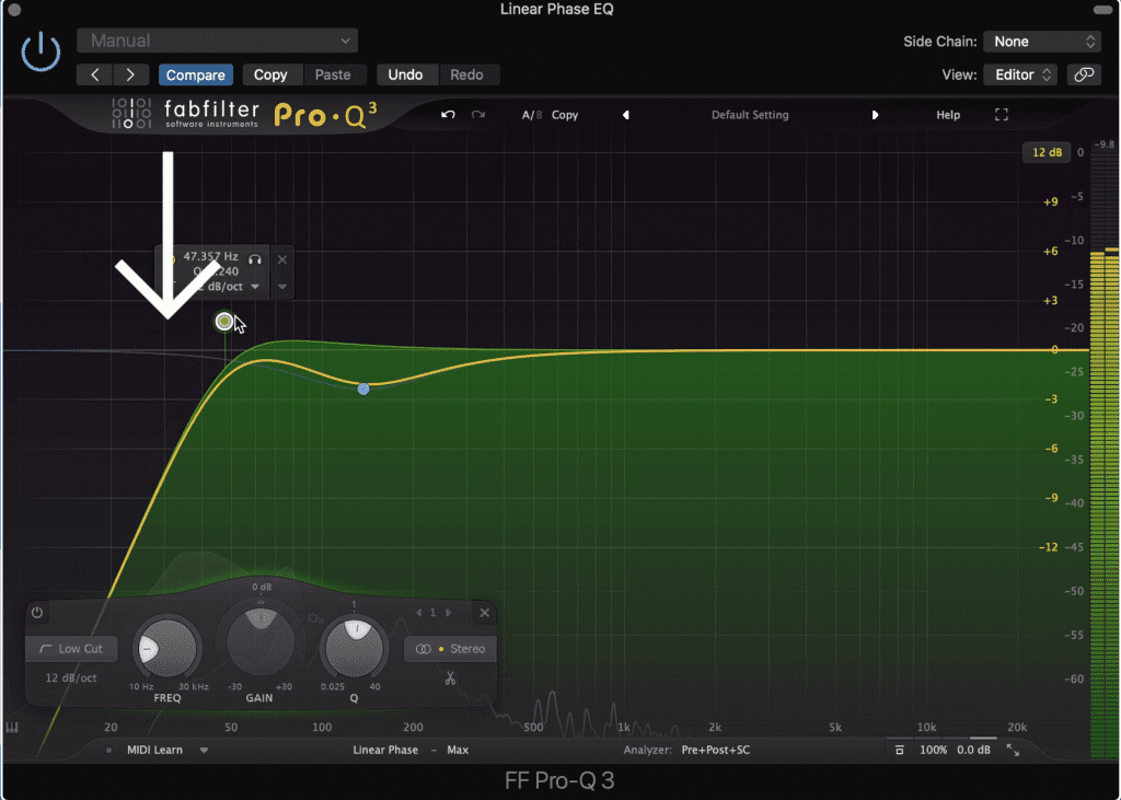 Linear phase is particularly helpful for accurate low-level equalization.