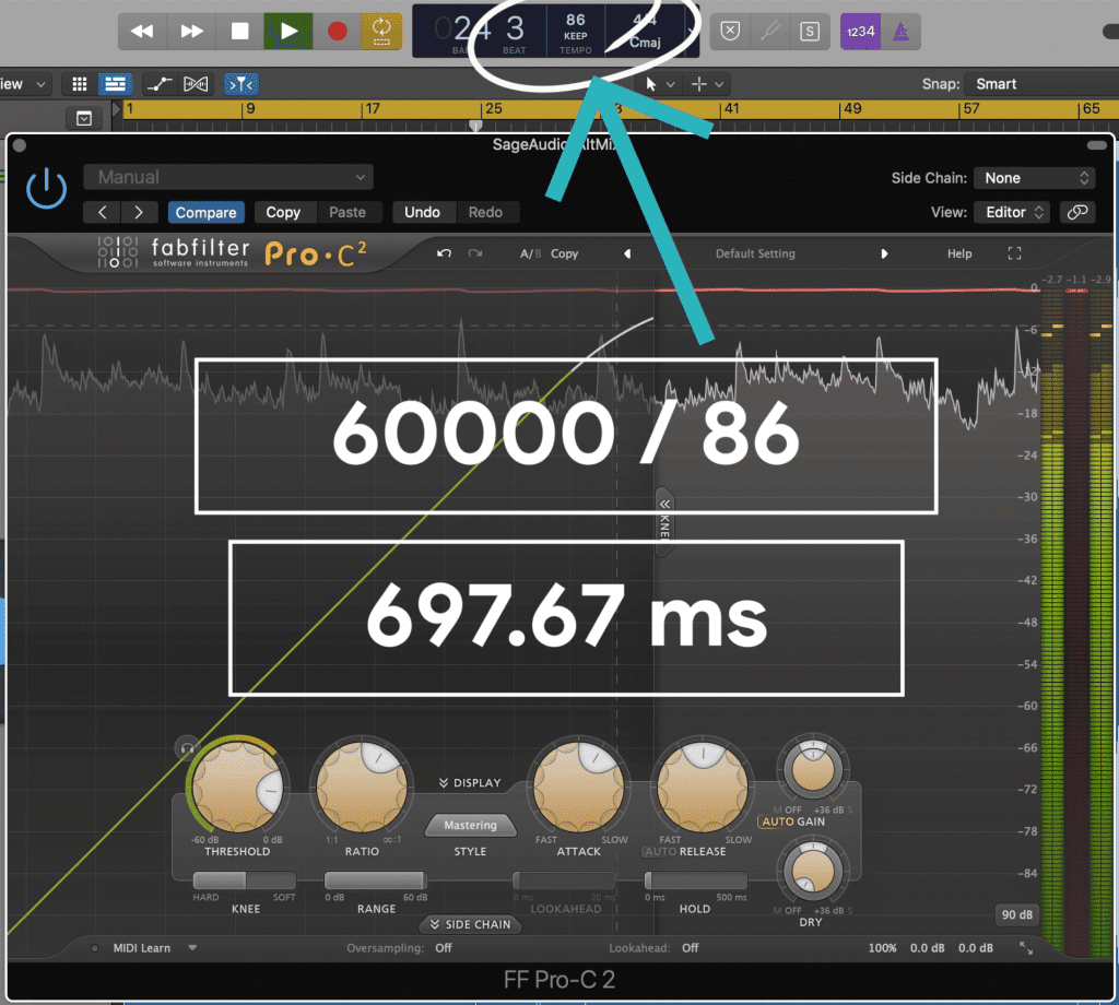Divide 60000 by your BPM to get 1 quarter note in milliseconds.