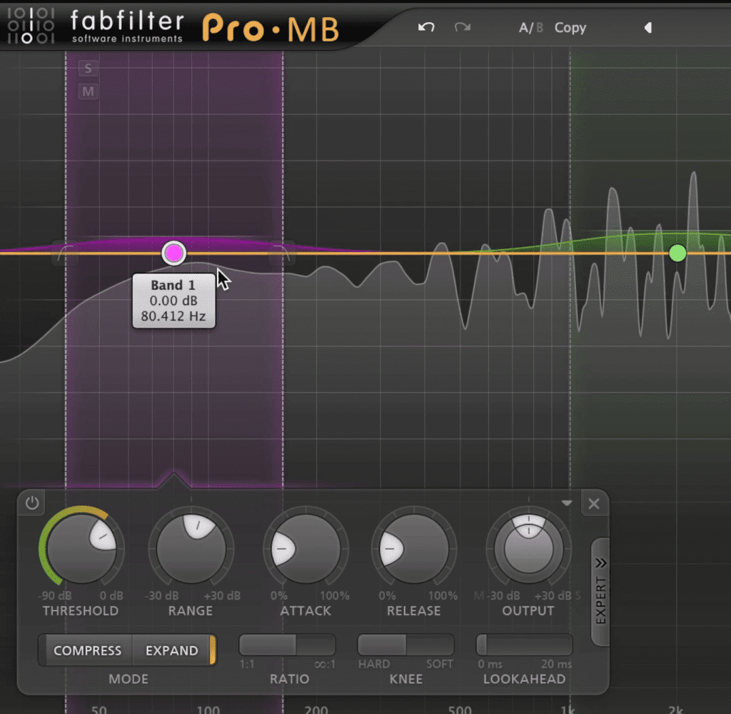 Use multi-band expansion if you want more control over the filter's attack and release settings.