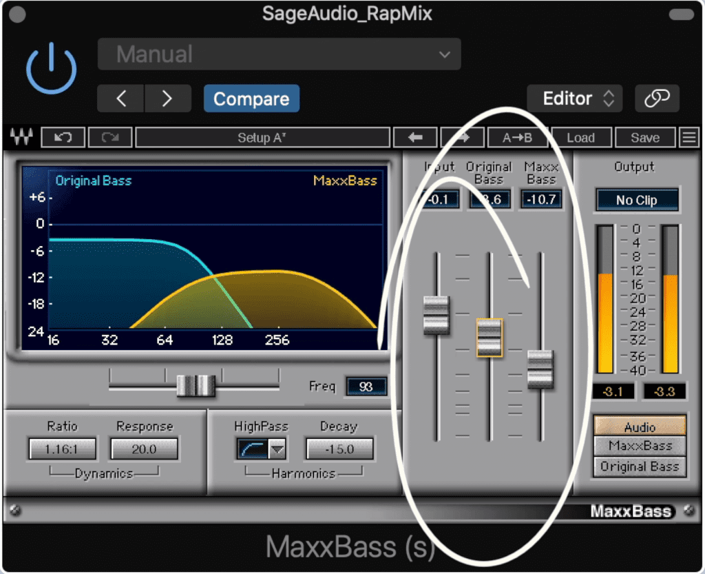 With MaxxBass you can control the original signal and the generated harmonic signal.