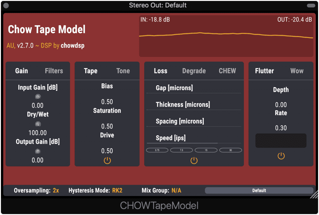 Chow Tape Model is a complex and well designed tape emulation plugin.