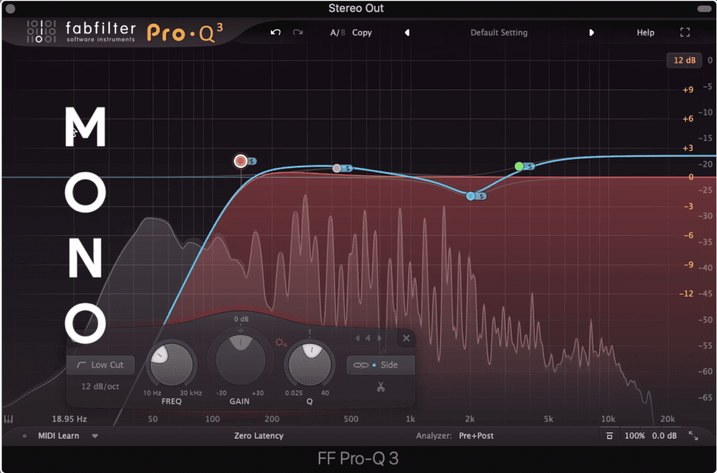 Cutting the side image with a high-pass filter will make the low-end mono.